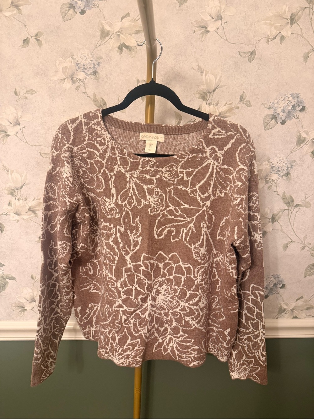 Cynthia Rowley Mauve Floral Crewneck Sweater